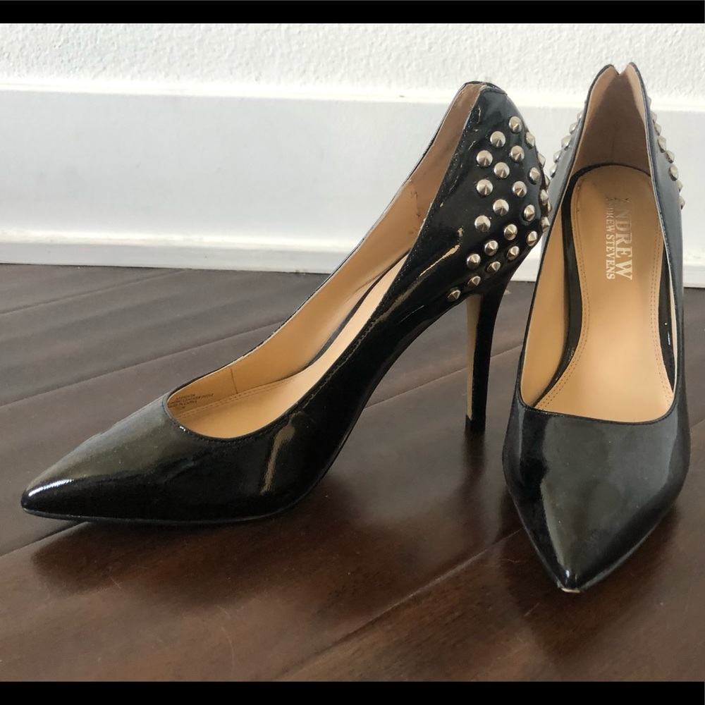 Andrew Stevens Patent Leather Studded Pumps